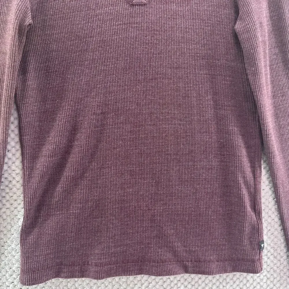 American Giant Thermal Henley Sweater Mens S Burgundy Rib Knit Top Crew Neck USA